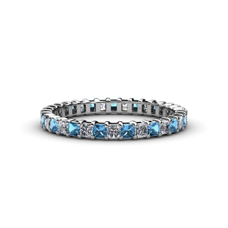 Allie 2.50 mm Princess Cut Blue Topaz and Lab Grown Diamond Eternity Band 