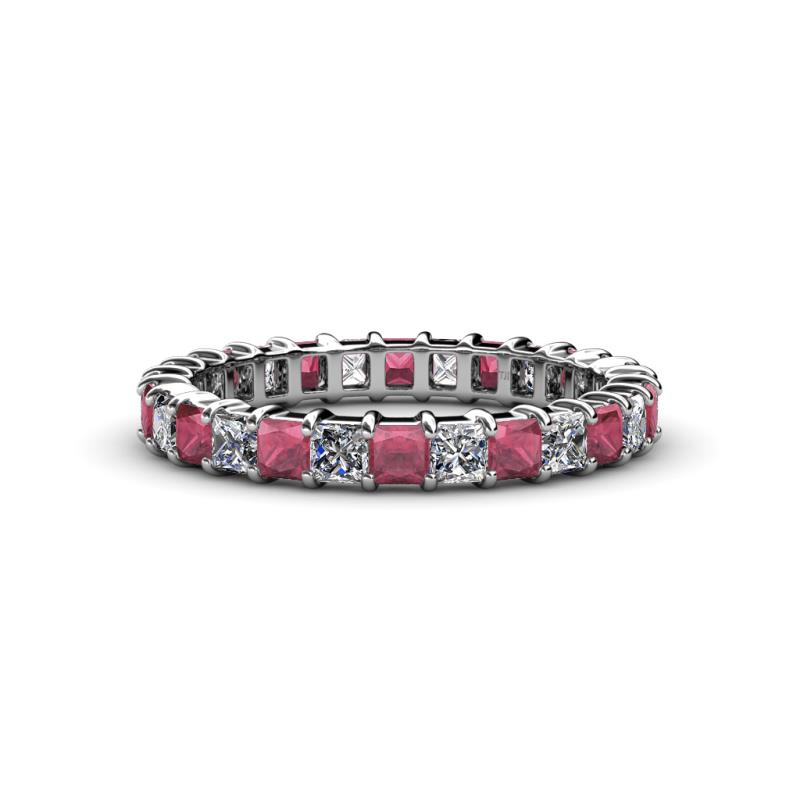 Allie 3.00 mm Princess Cut Rhodolite Garnet and Lab Grown Diamond Eternity Band 