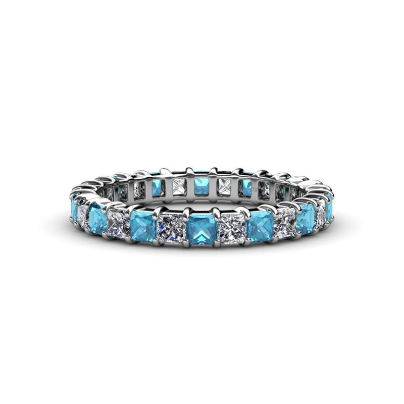 Allie 3.00 mm Princess Cut London Blue Topaz and Lab Grown Diamond Eternity Band 