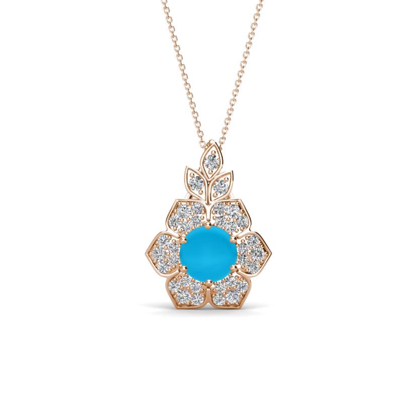Alice 5.00 mm Round Turquoise and Lab Grown Diamond Floral Halo Pendant Necklace 