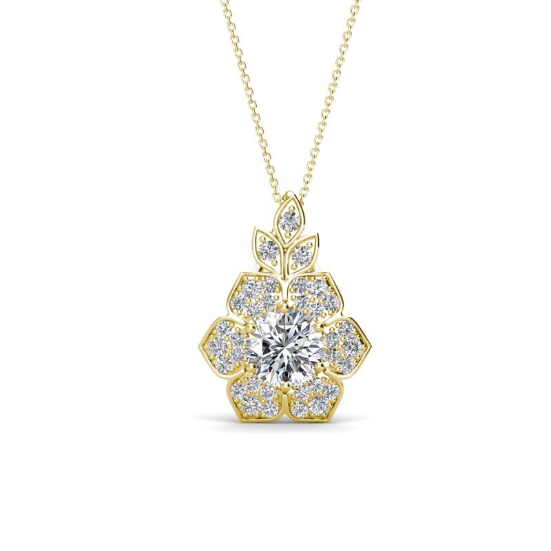 Alice 0.67 ctw (5.0 mm) Round Lab Grown Diamond and Round Natural Diamond Floral Halo Pendant Necklace 