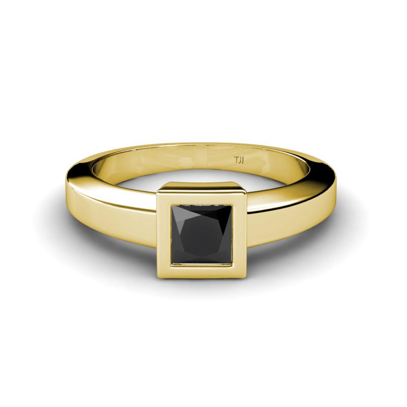 Ian Princess Cut Treated Black Diamond Solitaire Engagement Ring 