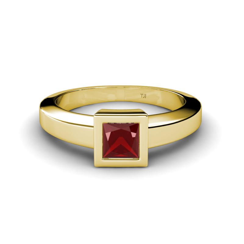 Ian Princess Cut Red Garnet Solitaire Engagement Ring 