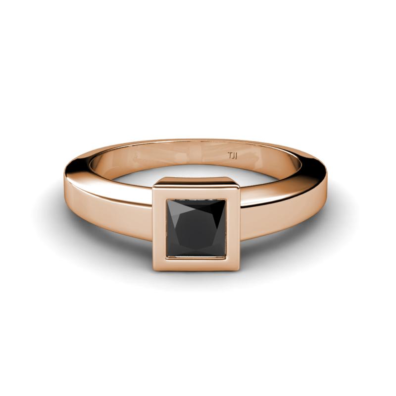 Ian Princess Cut Treated Black Diamond Solitaire Engagement Ring 