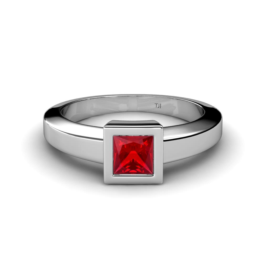 Ian Princess Cut Ruby Solitaire Engagement Ring 