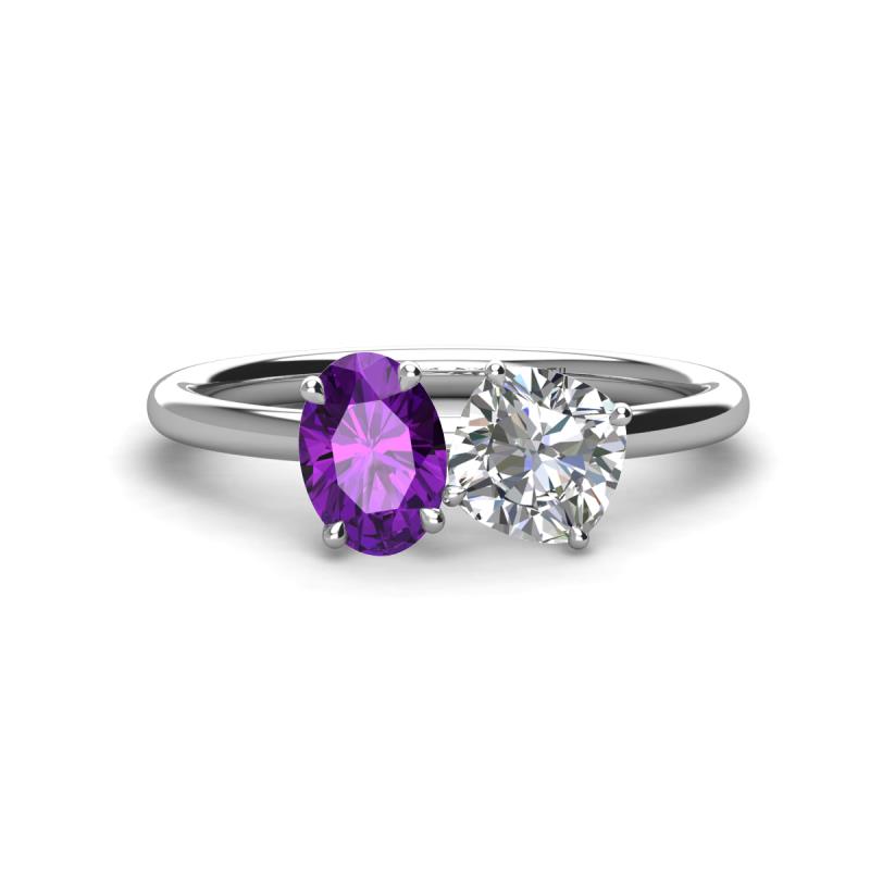 Tanya Oval Shape Amethyst & Cushion Shape GIA Certified Diamond 2 Stone Duo Ring 