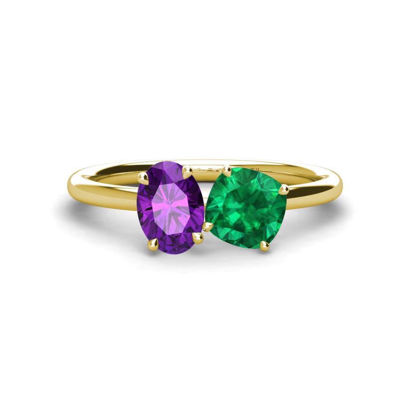 Tanya Oval Shape Amethyst & Cushion Shape Emerald 2 Stone Duo Ring 