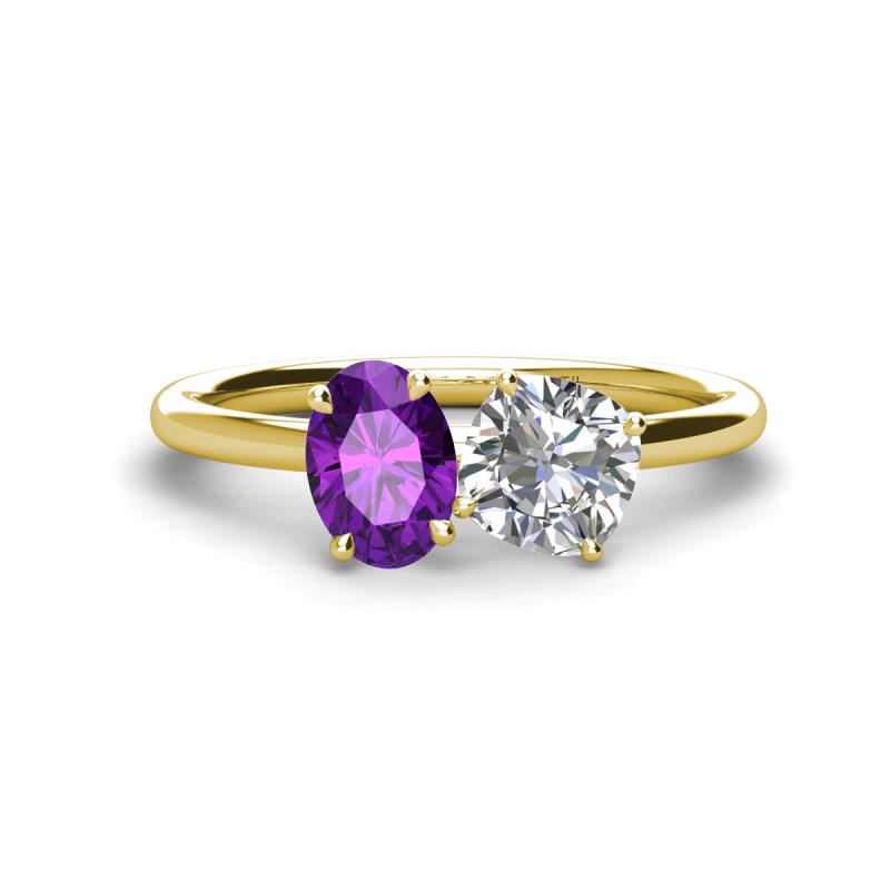 Tanya Oval Shape Amethyst & Cushion Shape GIA Certified Diamond 2 Stone Duo Ring 