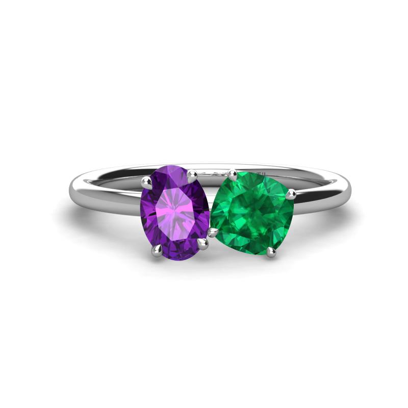 Tanya Oval Shape Amethyst & Cushion Shape Emerald 2 Stone Duo Ring 