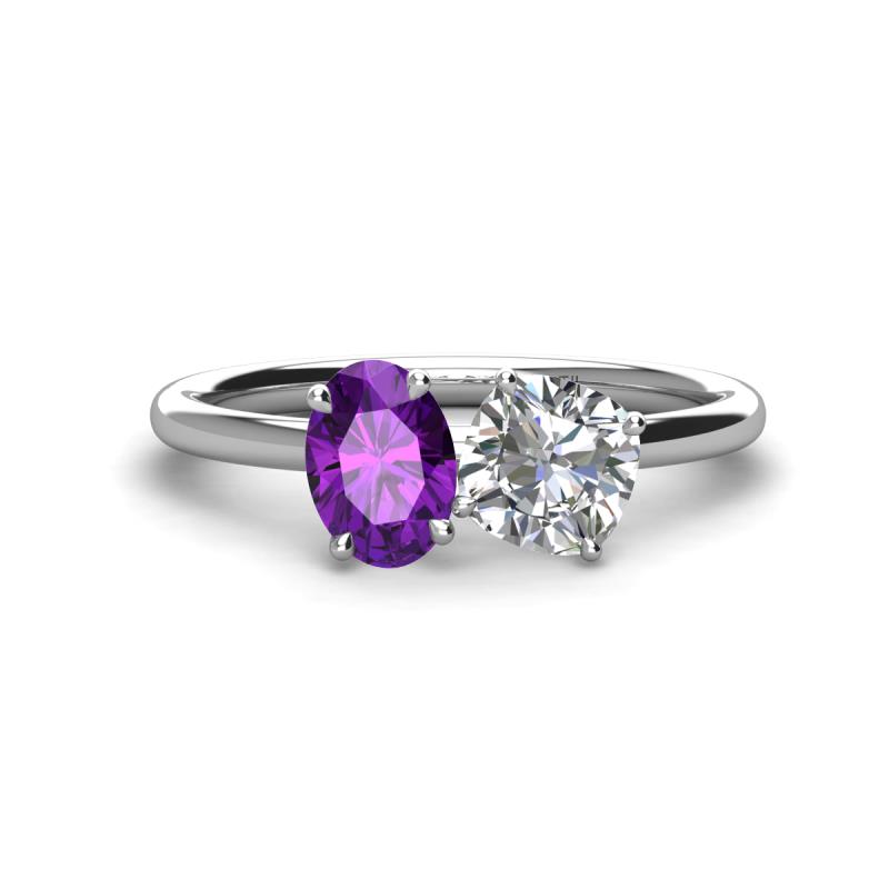 Tanya Oval Shape Amethyst & Cushion Shape Forever One Moissanite 2 Stone Duo Ring 