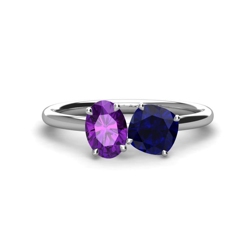 Tanya Oval Shape Amethyst & Cushion Shape Blue Sapphire 2 Stone Duo Ring 