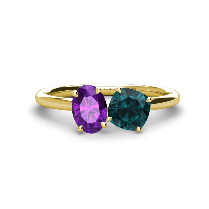 Tanya Oval Shape Amethyst & Cushion Shape London Blue Topaz 2 Stone Duo Ring 