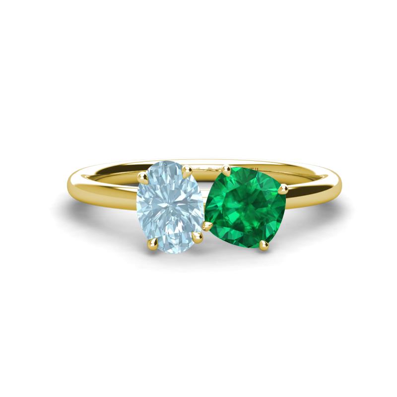 Tanya Oval Shape Aquamarine & Cushion Shape Emerald 2 Stone Duo Ring 