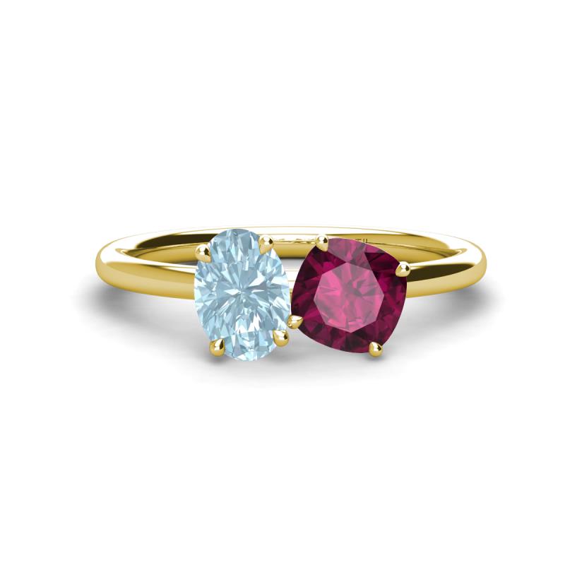 Tanya Oval Shape Aquamarine & Cushion Shape Rhodolite Garnet 2 Stone Duo Ring 