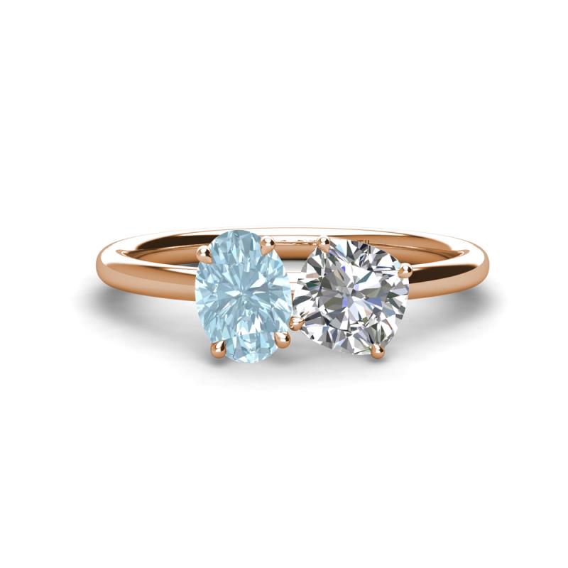 Tanya Oval Shape Aquamarine & Cushion Shape IGI Certified Lab Grown Diamond 2 Stone Duo Ring 