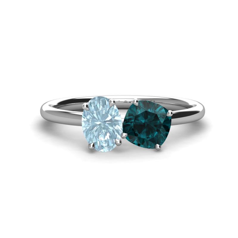 Tanya Oval Shape Aquamarine & Cushion Shape London Blue Topaz 2 Stone Duo Ring 