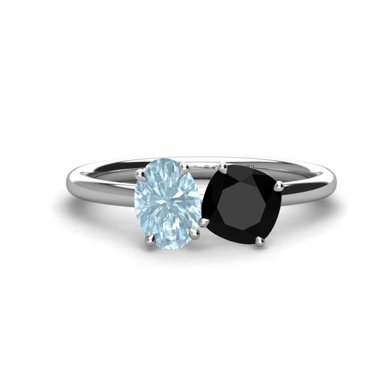 Tanya Oval Shape Aquamarine & Cushion Shape Black Onyx 2 Stone Duo Ring 