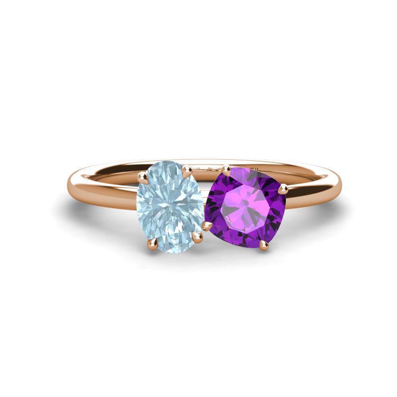 Tanya Oval Shape Aquamarine & Cushion Shape Amethyst 2 Stone Duo Ring 