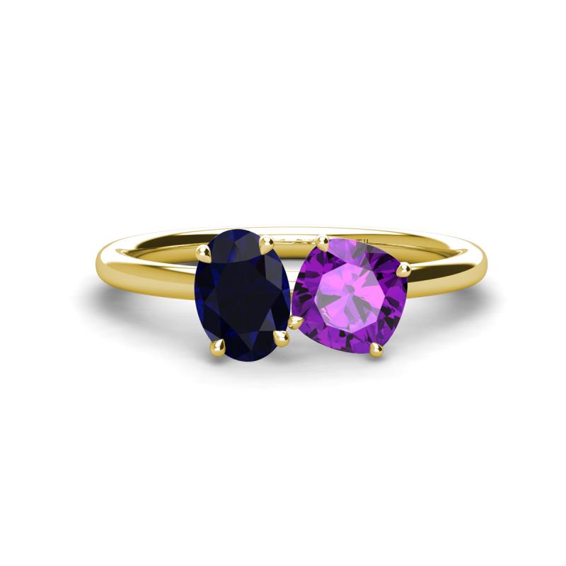 Tanya Oval Shape Blue Sapphire & Cushion Shape Amethyst 2 Stone Duo Ring 