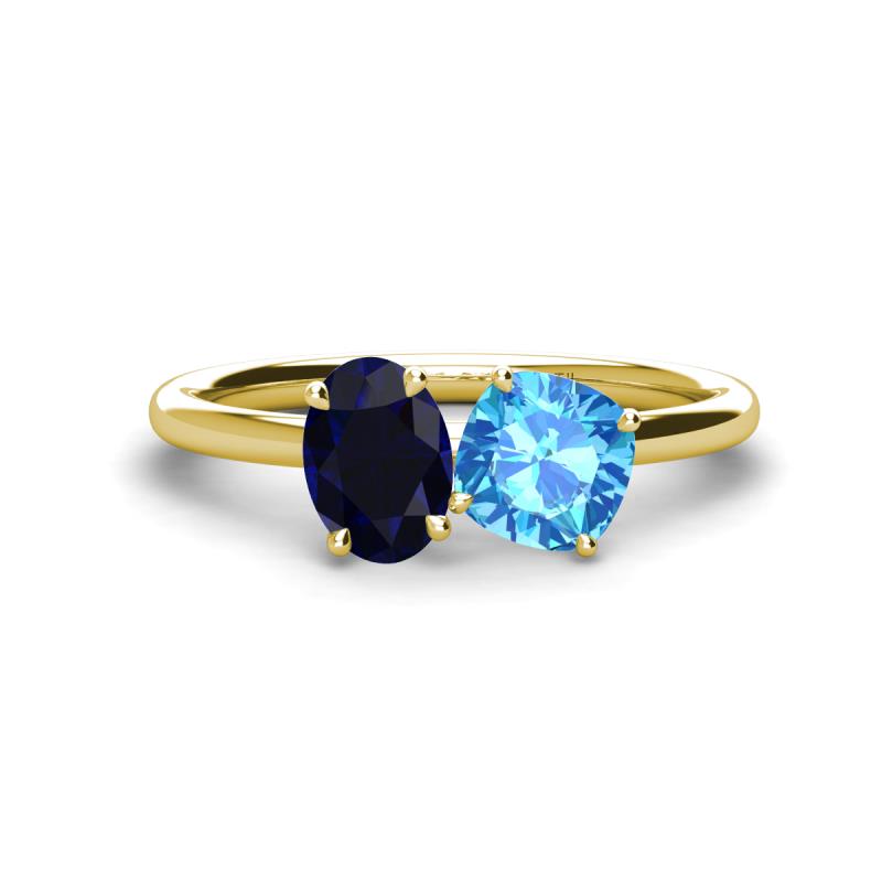 Tanya Oval Shape Blue Sapphire & Cushion Shape Blue Topaz 2 Stone Duo Ring 