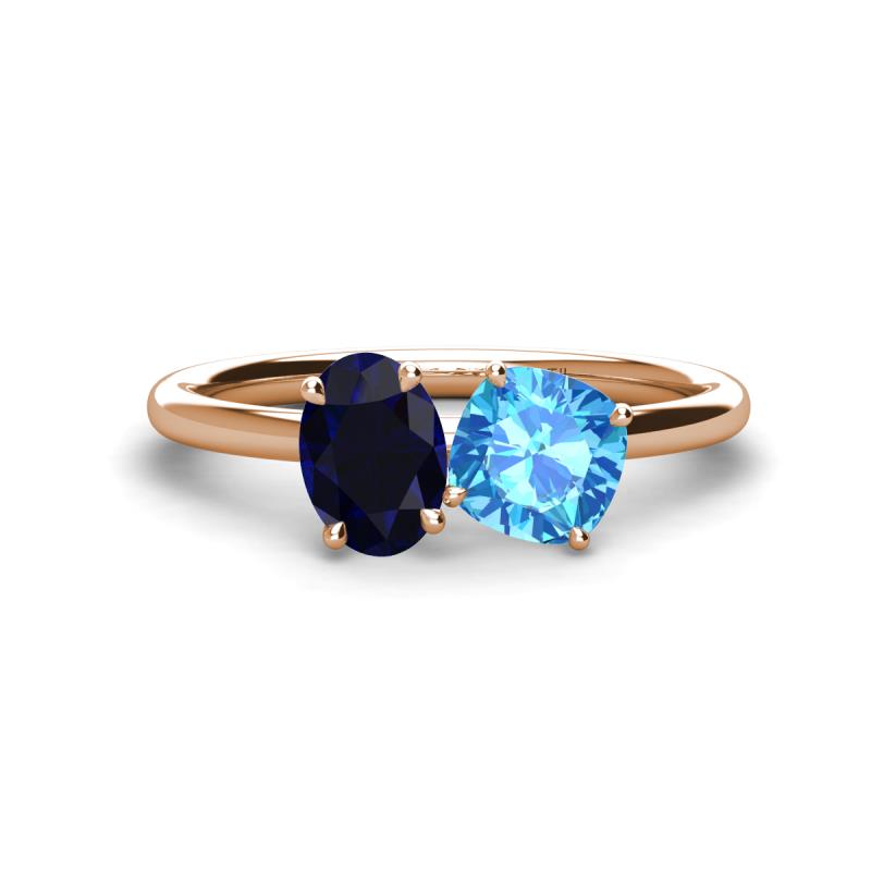 Tanya Oval Shape Blue Sapphire & Cushion Shape Blue Topaz 2 Stone Duo Ring 