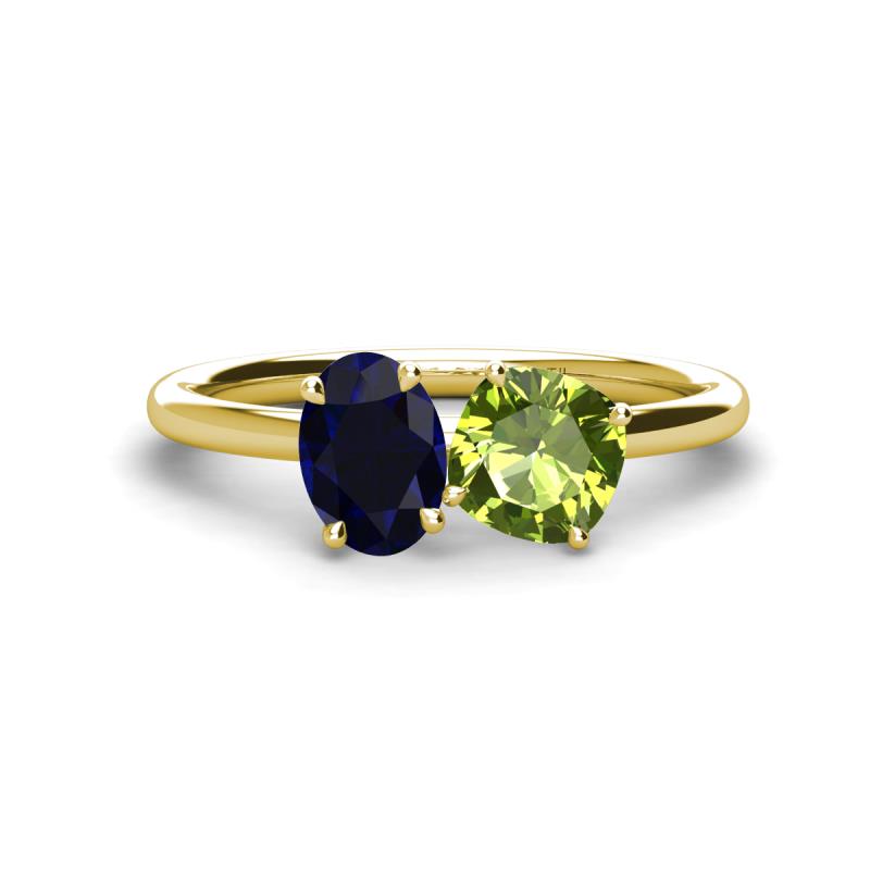 Tanya Oval Shape Blue Sapphire & Cushion Shape Peridot 2 Stone Duo Ring 