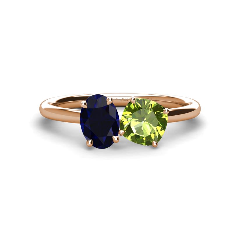 Tanya Oval Shape Blue Sapphire & Cushion Shape Peridot 2 Stone Duo Ring 