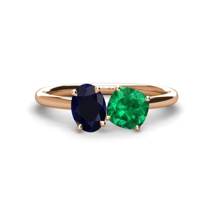 Tanya Oval Shape Blue Sapphire & Cushion Shape Emerald 2 Stone Duo Ring 