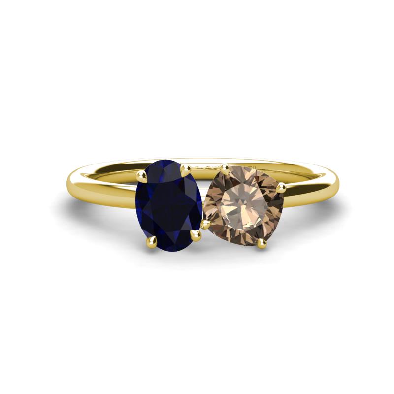 Tanya Oval Shape Blue Sapphire & Cushion Shape Smoky Quartz 2 Stone Duo Ring 