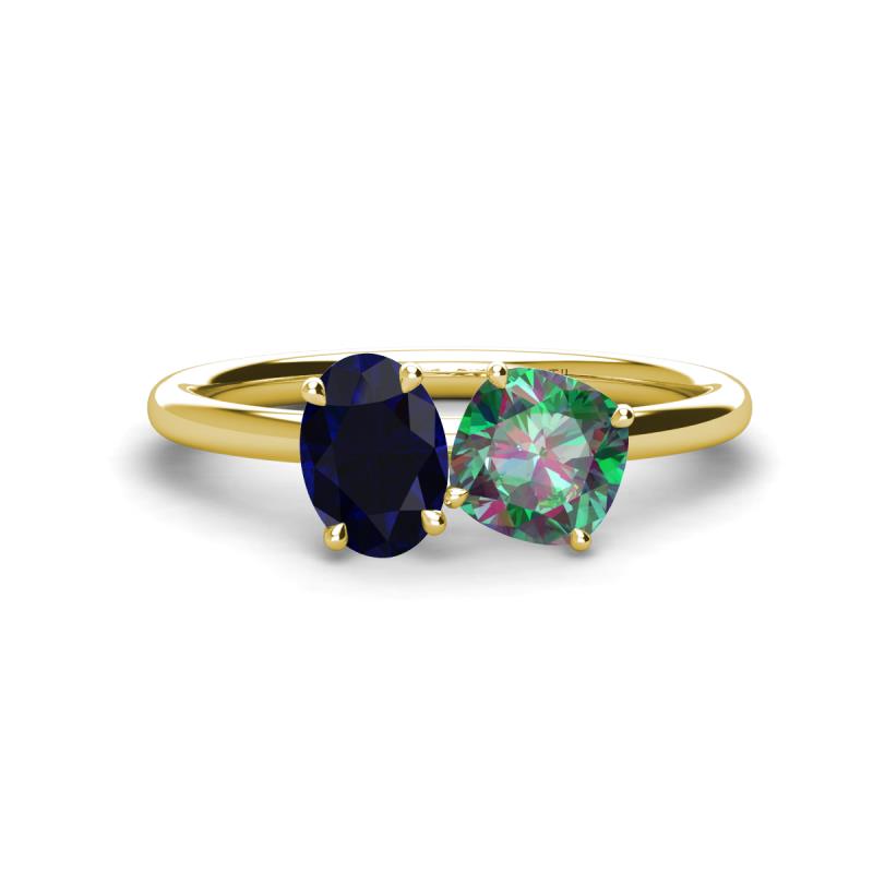 Tanya Oval Shape Blue Sapphire & Cushion Shape Lab Created Alexandrite 2 Stone Duo Ring 