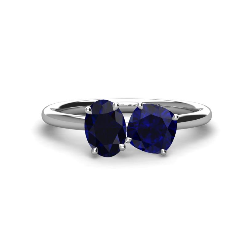Tanya Oval & Cushion Shape Blue Sapphire 2 Stone Duo Ring 