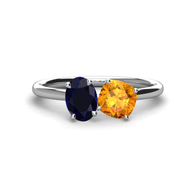 Tanya Oval Shape Blue Sapphire & Cushion Shape Citrine 2 Stone Duo Ring 