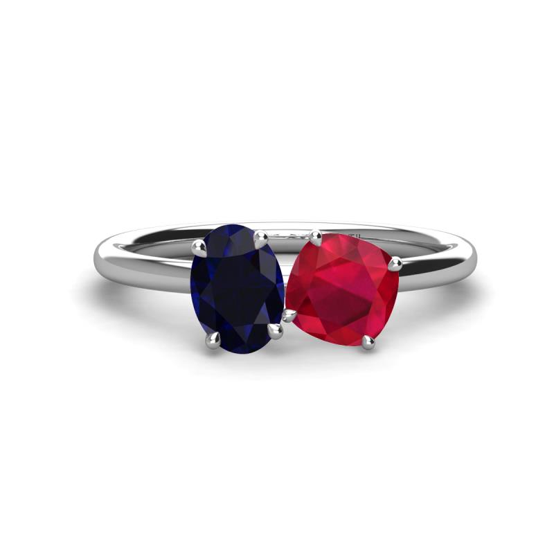 Tanya Oval Shape Blue Sapphire & Cushion Shape Ruby 2 Stone Duo Ring 