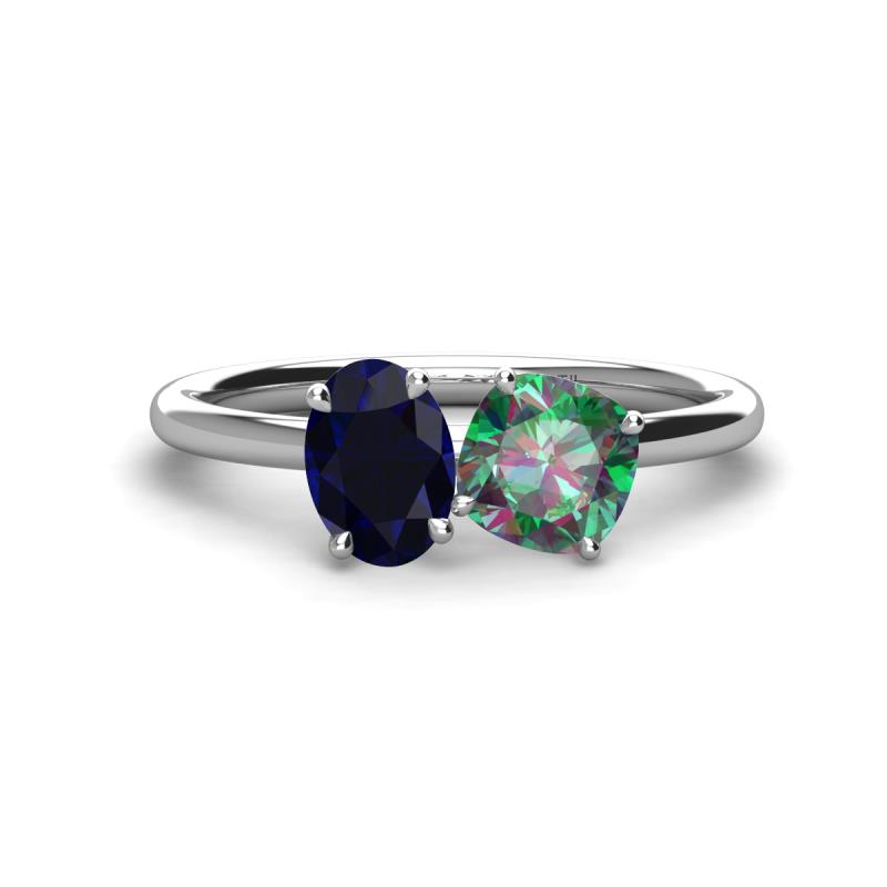 Tanya Oval Shape Blue Sapphire & Cushion Shape Lab Created Alexandrite 2 Stone Duo Ring 