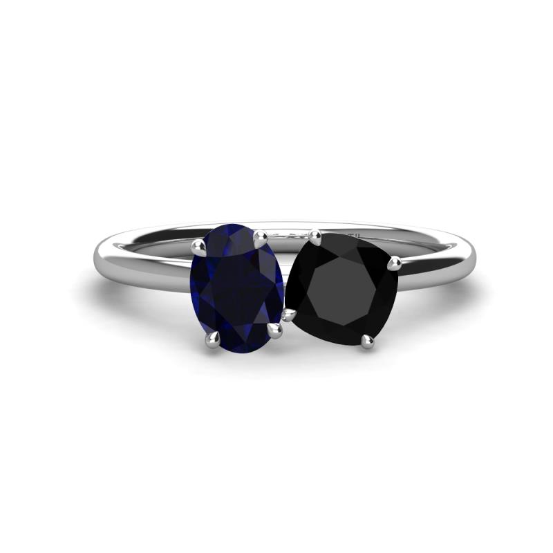 Tanya Oval Shape Blue Sapphire & Cushion Shape Black Onyx 2 Stone Duo Ring 