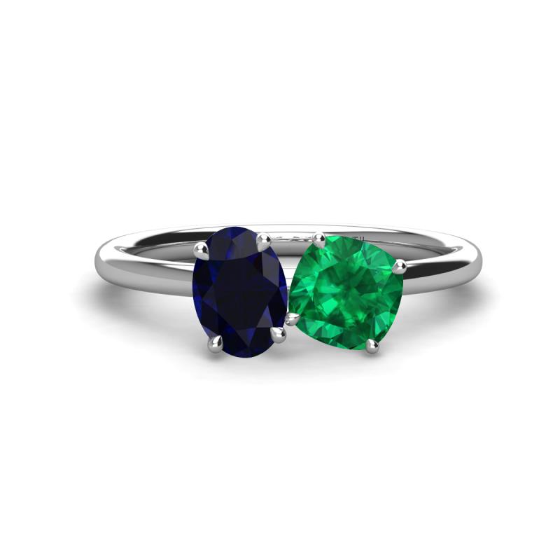 Tanya Oval Shape Blue Sapphire & Cushion Shape Emerald 2 Stone Duo Ring 