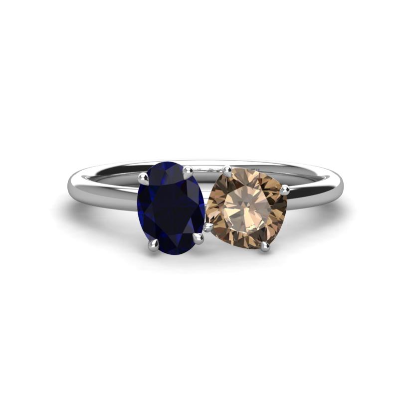 Tanya Oval Shape Blue Sapphire & Cushion Shape Smoky Quartz 2 Stone Duo Ring 