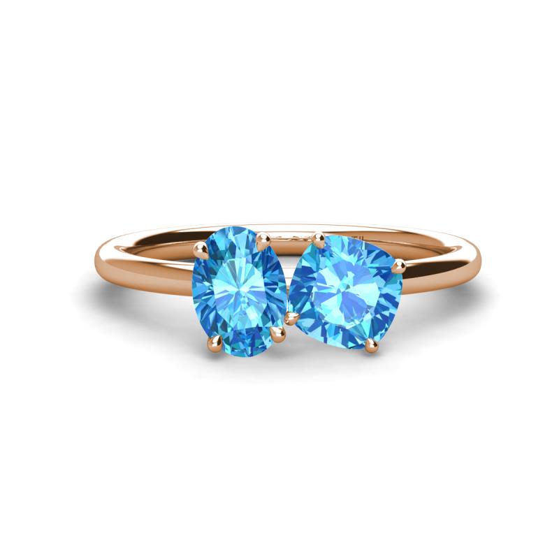 Tanya Oval & Cushion Shape Blue Topaz 2 Stone Duo Ring 