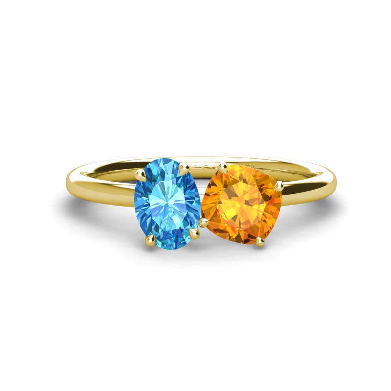 Tanya Oval Shape Blue Topaz & Cushion Shape Citrine 2 Stone Duo Ring 