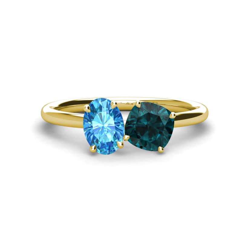 Tanya Oval Shape Blue Topaz & Cushion Shape London Blue Topaz 2 Stone Duo Ring 