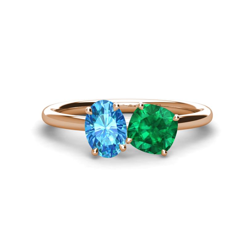 Tanya Oval Shape Blue Topaz & Cushion Shape Emerald 2 Stone Duo Ring 