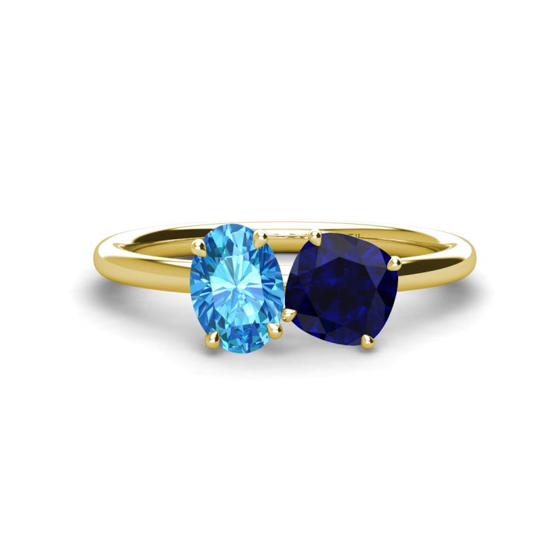 Tanya Oval Shape Blue Topaz & Cushion Shape Blue Sapphire 2 Stone Duo Ring 