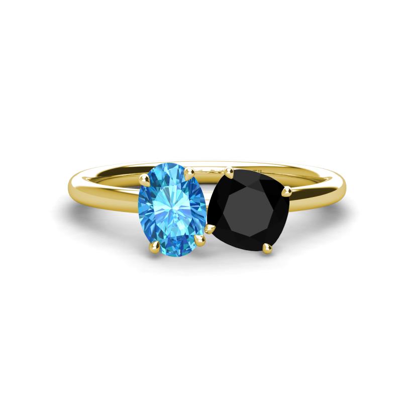 Tanya Oval Shape Blue Topaz & Cushion Shape Black Onyx 2 Stone Duo Ring 