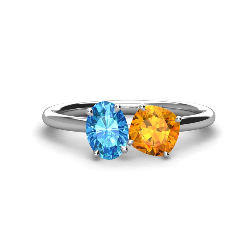 Tanya Oval Shape Blue Topaz & Cushion Shape Citrine 2 Stone Duo Ring 