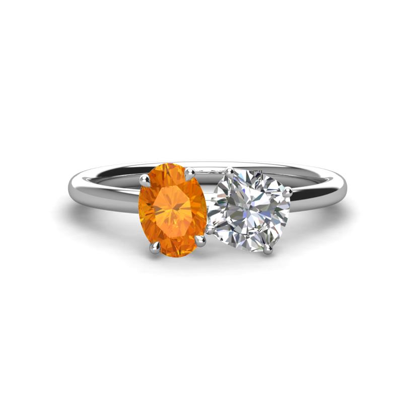 Tanya Oval Shape Citrine & Cushion Shape GIA Certified Diamond 2 Stone Duo Ring 