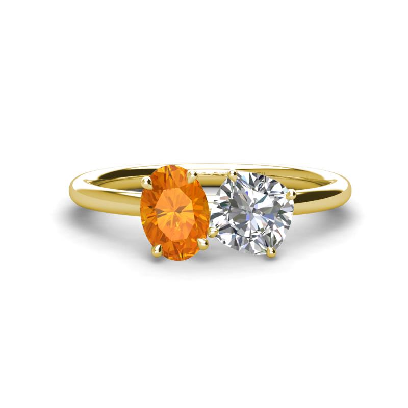 Tanya Oval Shape Citrine & Cushion Shape GIA Certified Diamond 2 Stone Duo Ring 
