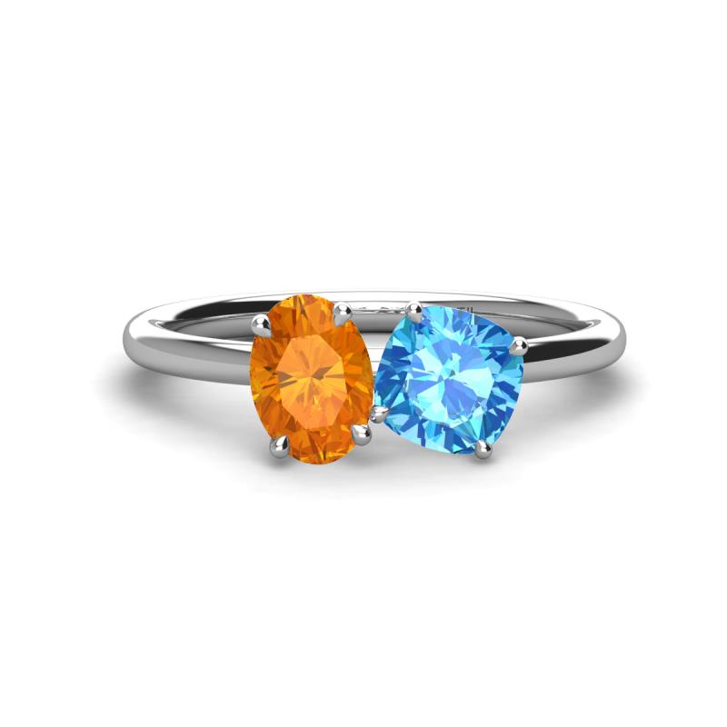 Tanya Oval Shape Citrine & Cushion Shape Blue Topaz 2 Stone Duo Ring 