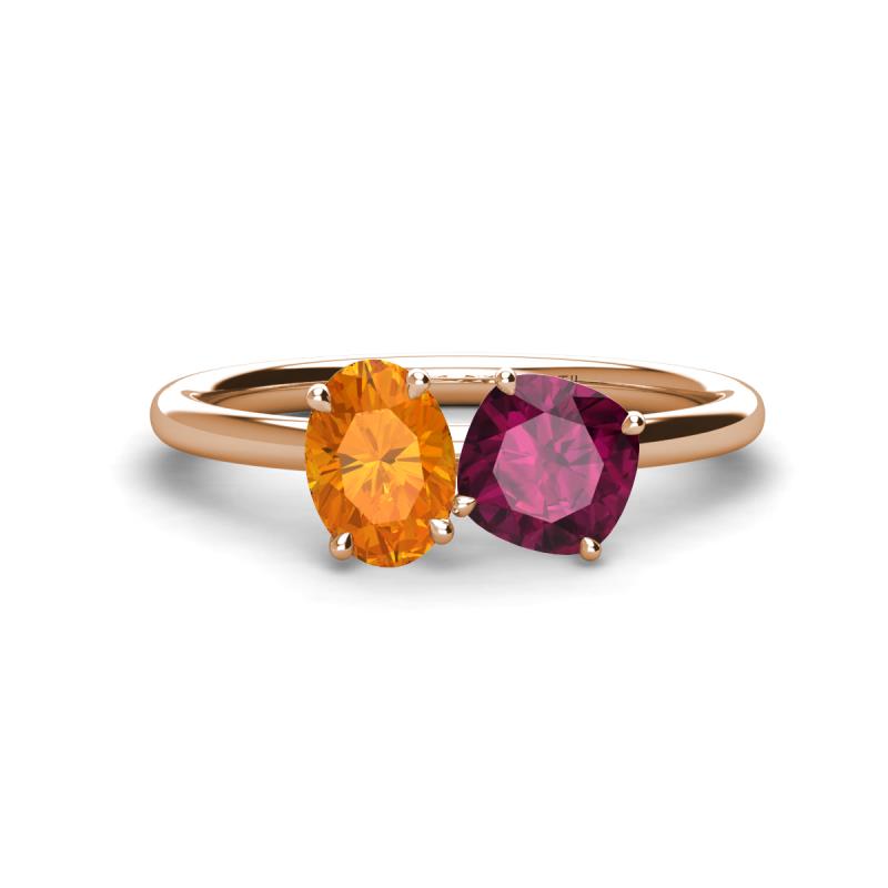 Tanya Oval Shape Citrine & Cushion Shape Rhodolite Garnet 2 Stone Duo Ring 