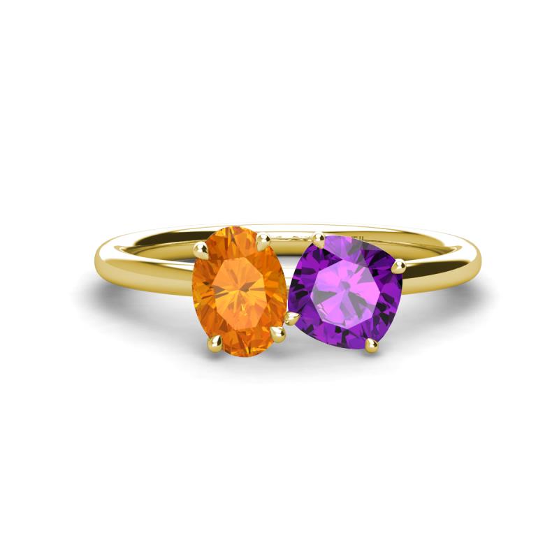 Tanya Oval Shape Citrine & Cushion Shape Amethyst 2 Stone Duo Ring 