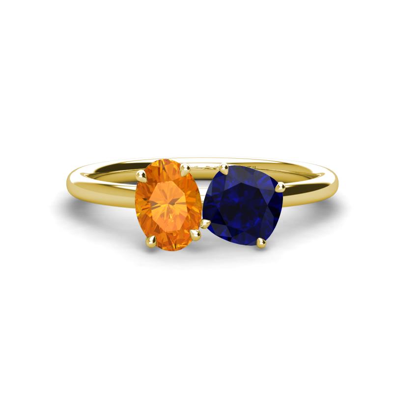 Tanya Oval Shape Citrine & Cushion Shape Blue Sapphire 2 Stone Duo Ring 